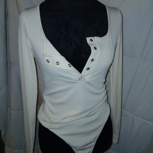 Elegant Cream Snap Button Bodysuit